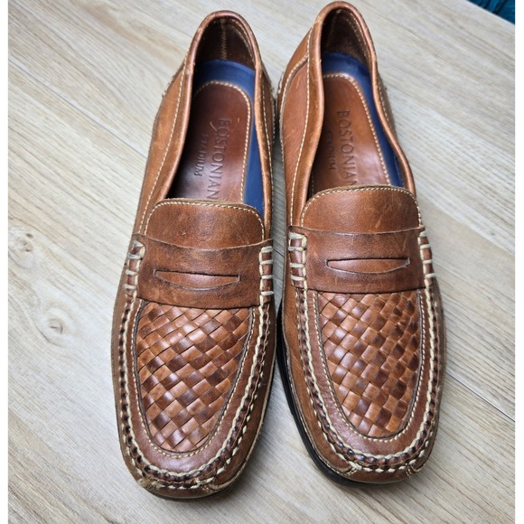 Bostonian Women's Loafers Size 8.5 Brown Woven Leather Penny Slip-On minimalist - Picture 2 of 11